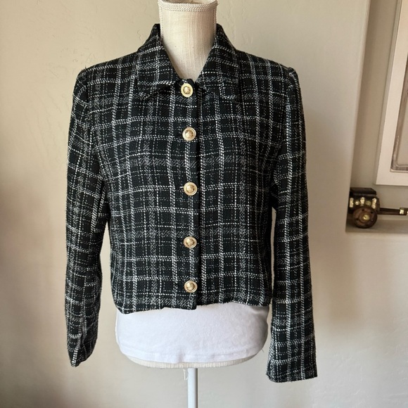 Zara Womens Plaid Tweed Crop Jacket Size‎ L - Picture 1 of 14